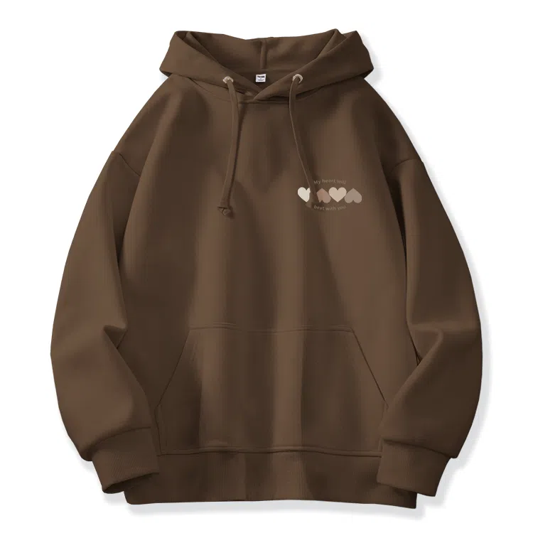 棉致 韩系简约为你跳动爱心宽松加绒舒适连帽重磅纯色百搭潮牌休闲落肩长袖卫衣 男女同款