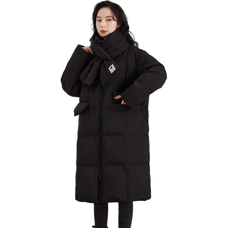 鸭鸭 纯色中长款立领加厚长袖羽绒服 女款