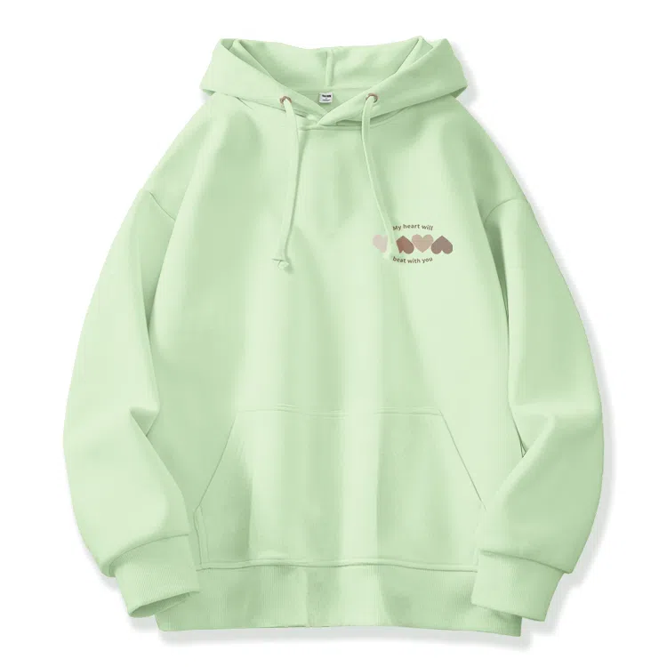 棉致 韩系简约为你跳动爱心宽松加绒舒适连帽重磅纯色百搭潮牌休闲落肩长袖卫衣 男女同款