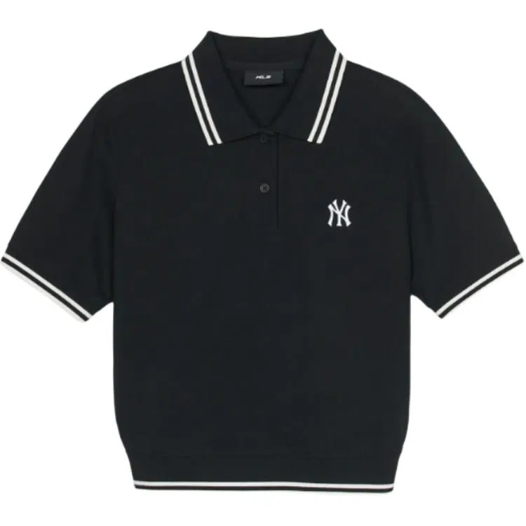 MLB Logo Stripe Button Polo Black
