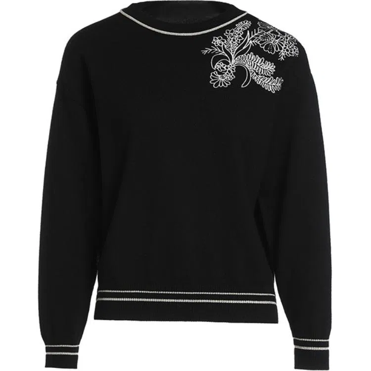 乔万尼 通勤百搭时尚休闲简约长袖针织衫 女款 山茶花黑