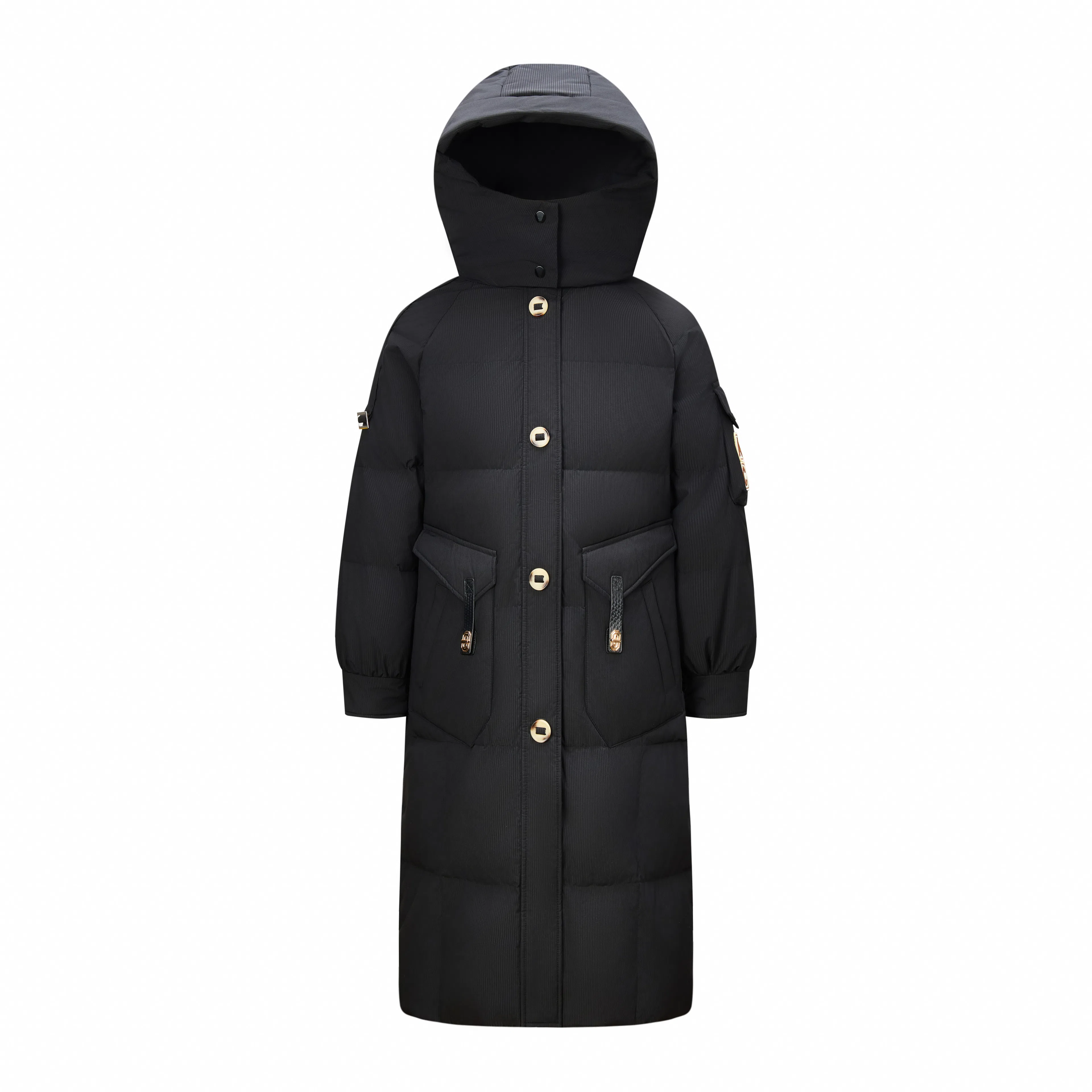 鸭鸭 字母刺绣中长款简约连帽拉链舒适长袖羽绒服 女款