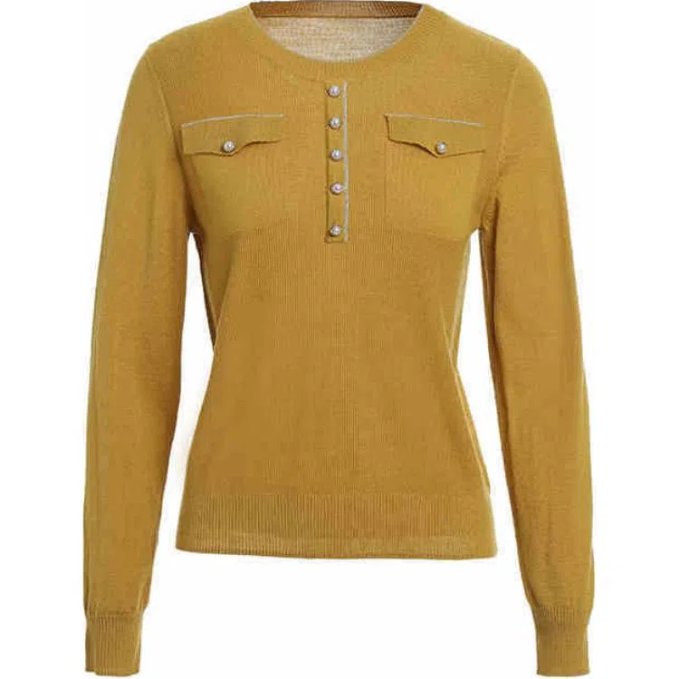 乔万尼 纯色合身圆领长袖针织衫 女款 晨光黄