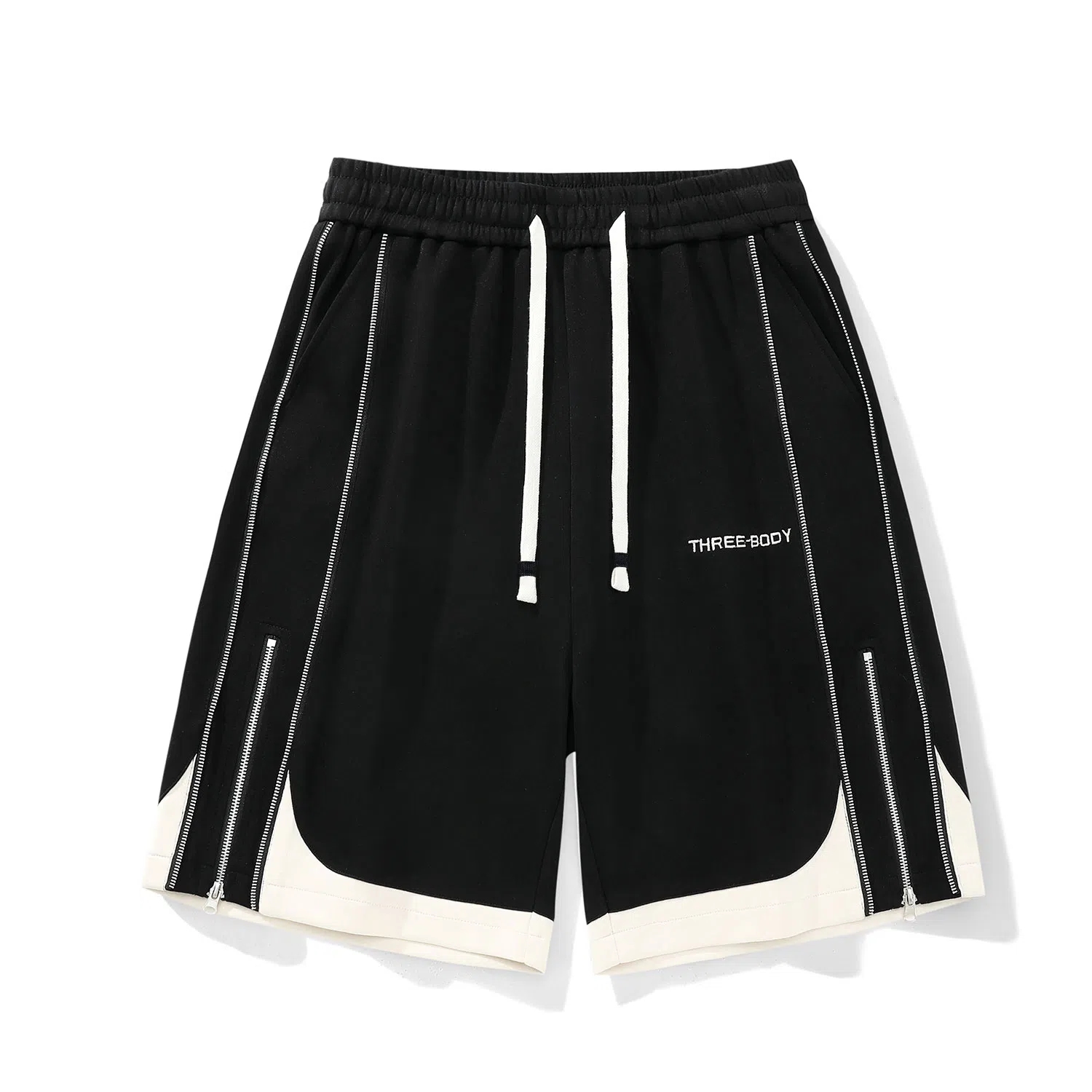 三体 拼接撞色时尚百搭宽松街头运动篮球裤美式高街潮流时尚百搭舒适不过膝五分裤无性别穿搭潮牌街头休闲短裤 男女同款