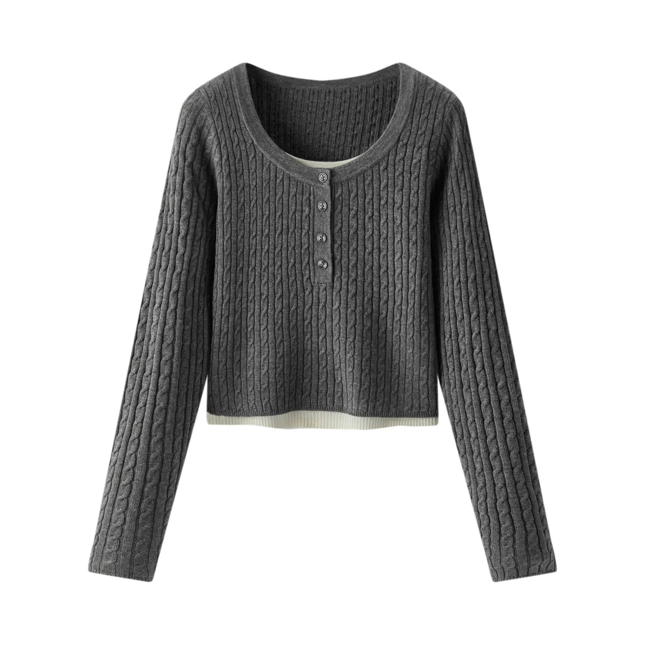 森马 短款假两件正肩绞花针织衫 女款