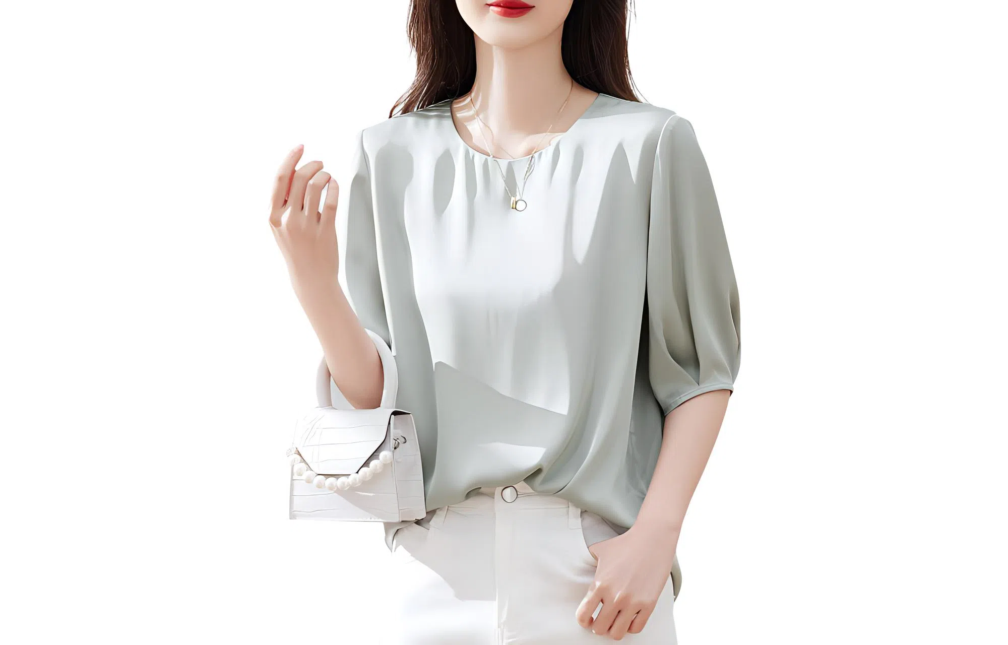 【dme】 纯色圆领搭休闲短袖衬衫 女款 灰豆绿