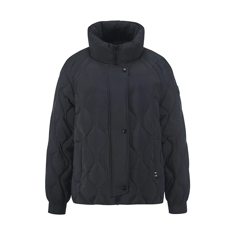 雅鹿 通勤立领拉链长袖轻薄短款小个子波浪绗线纯色羽绒服 女款