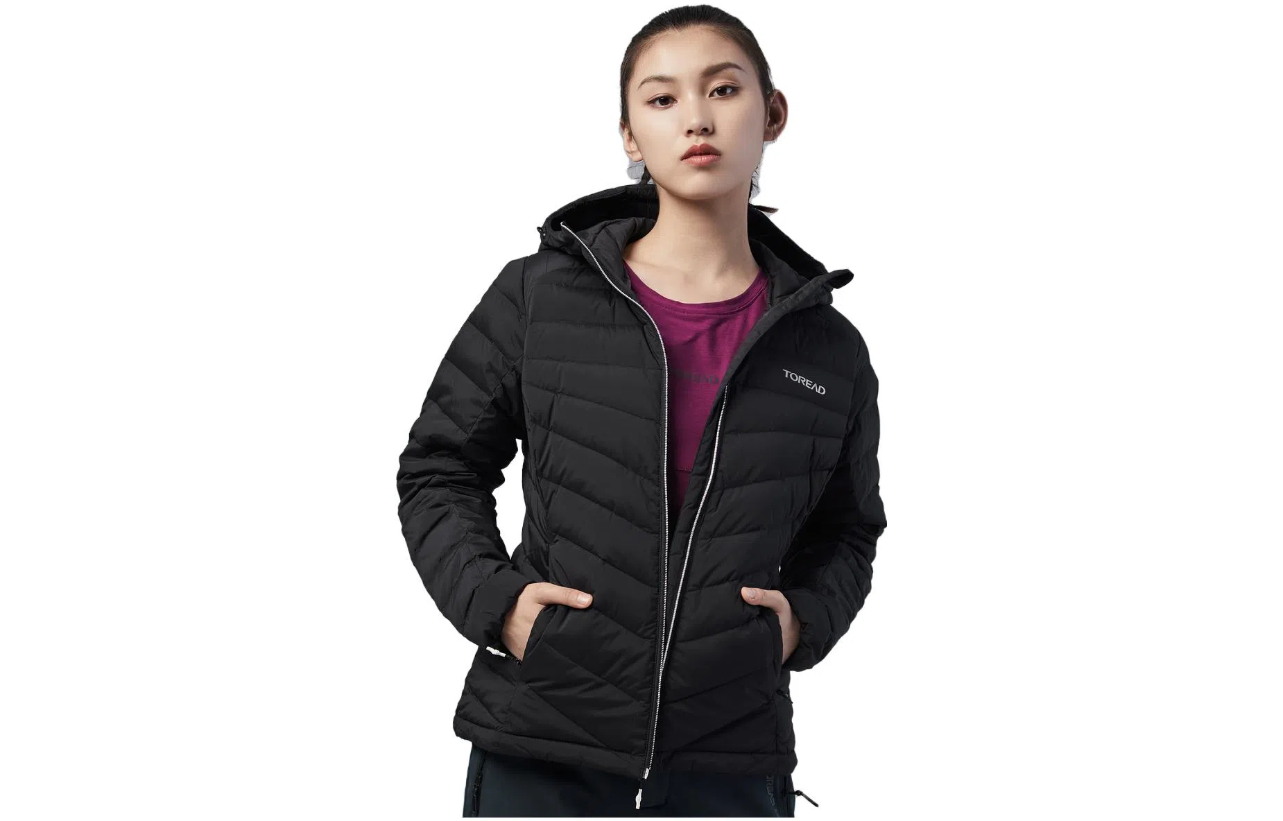 探路者 纯色户外连帽轻薄款羽绒服 女款
