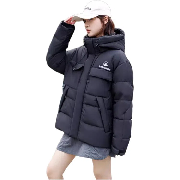 雅鹿 短款加厚长袖纯色拉链连帽羽绒服 男女同款