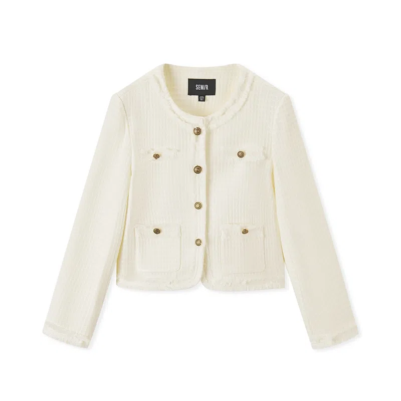 森马 短款修身格子粗花呢夹克外套 女款