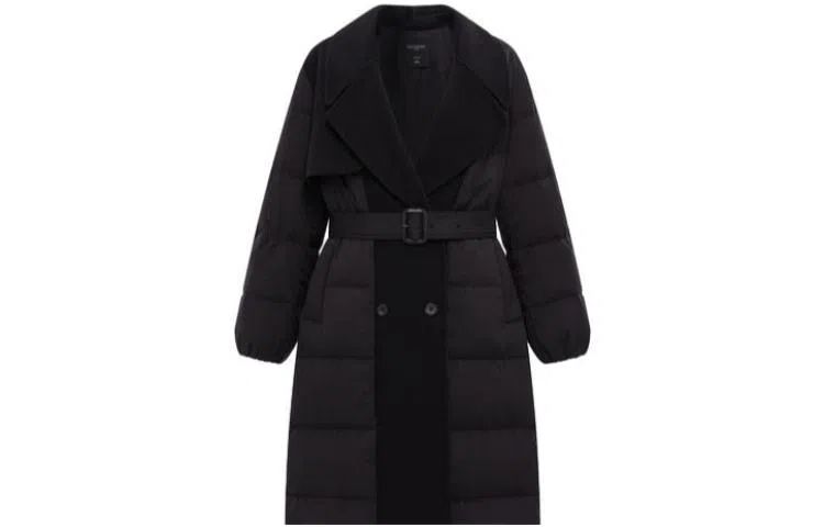 太平鸟 大衣式拼接羽绒服 女款 黑色