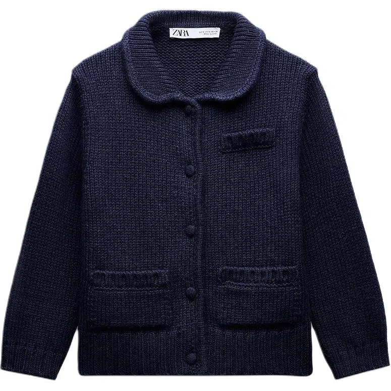 ZARA Solid Button-Up Knit Sweater Blue