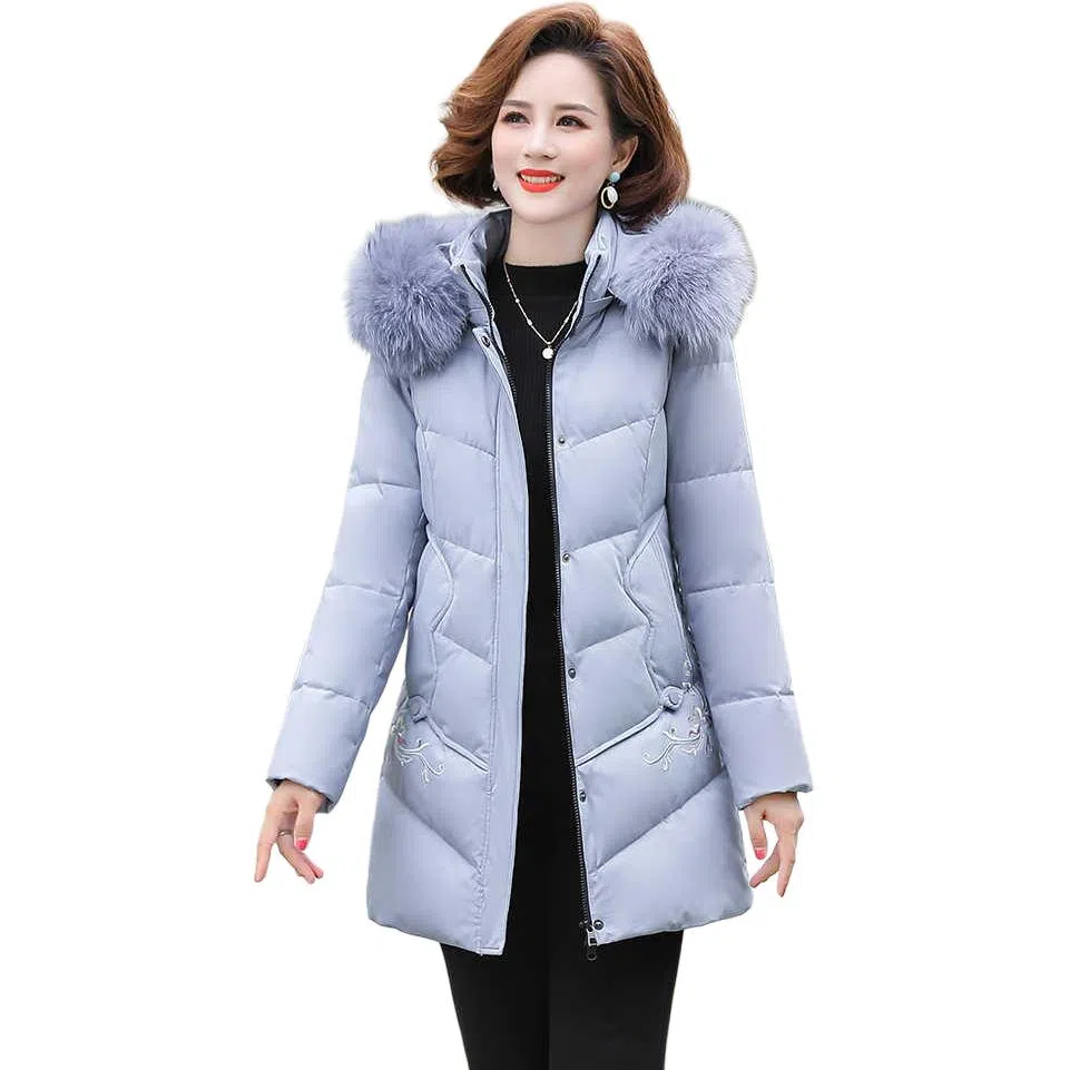 鸭鸭 时尚简约连帽长款羽绒服 女款