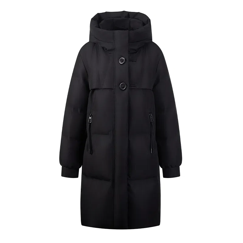 雅鹿 时尚休闲纯色拉链简约长袖中长款连帽廓形加厚保暖羽绒服 女款