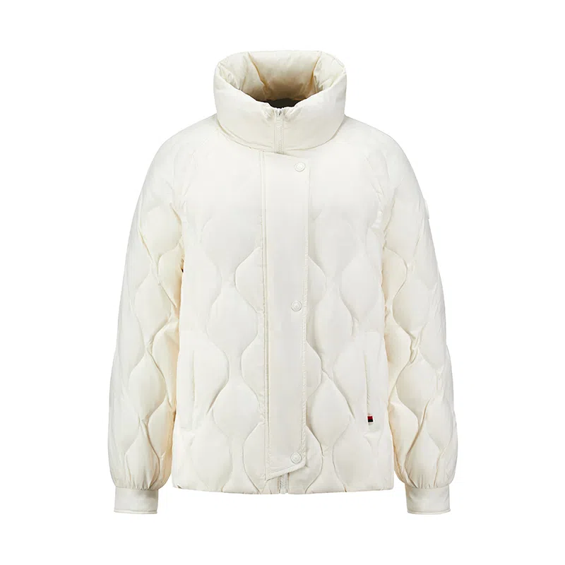 雅鹿 通勤立领拉链长袖轻薄短款小个子波浪绗线纯色羽绒服 女款