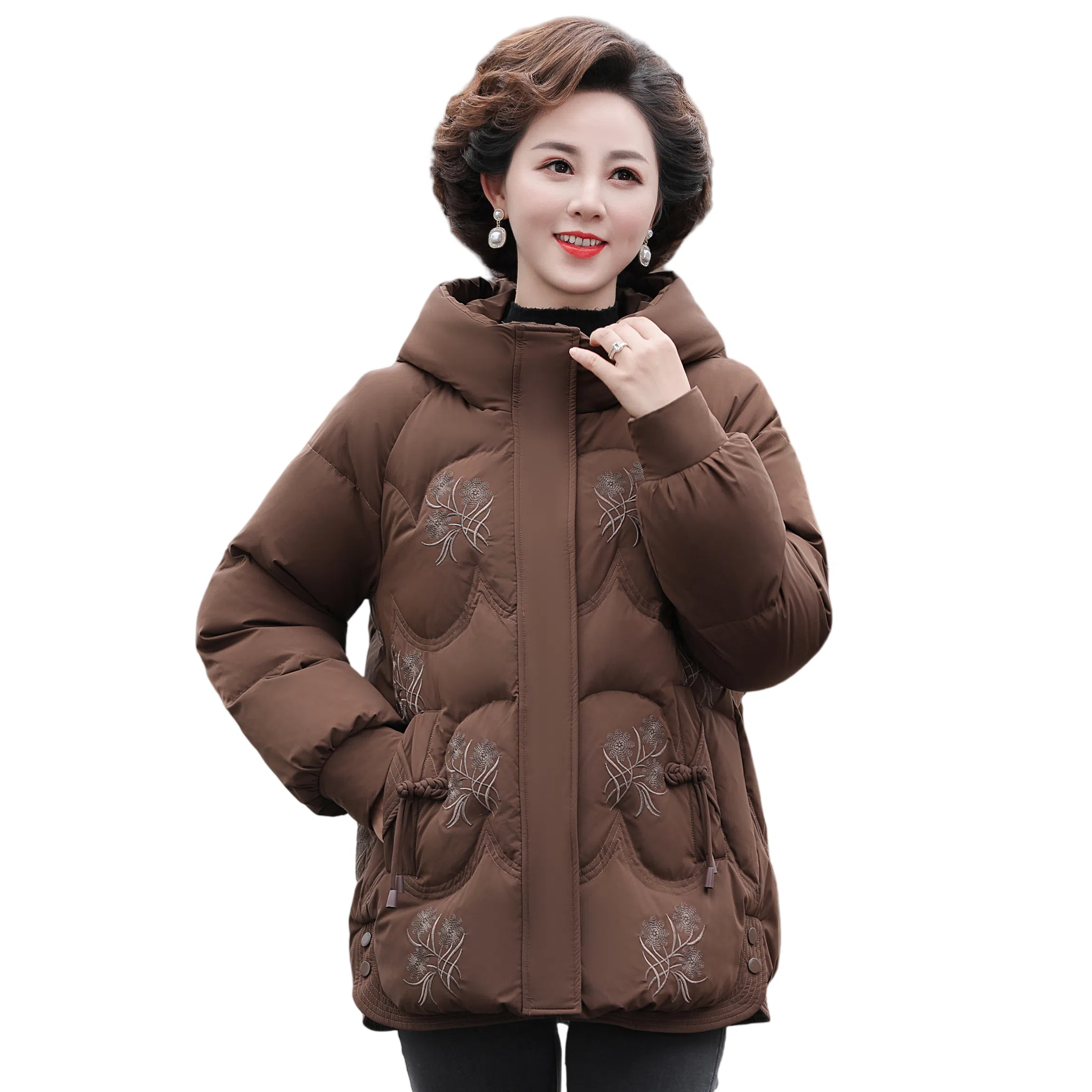 雅鹿 加厚短款宽松长袖连帽羽绒服 女款