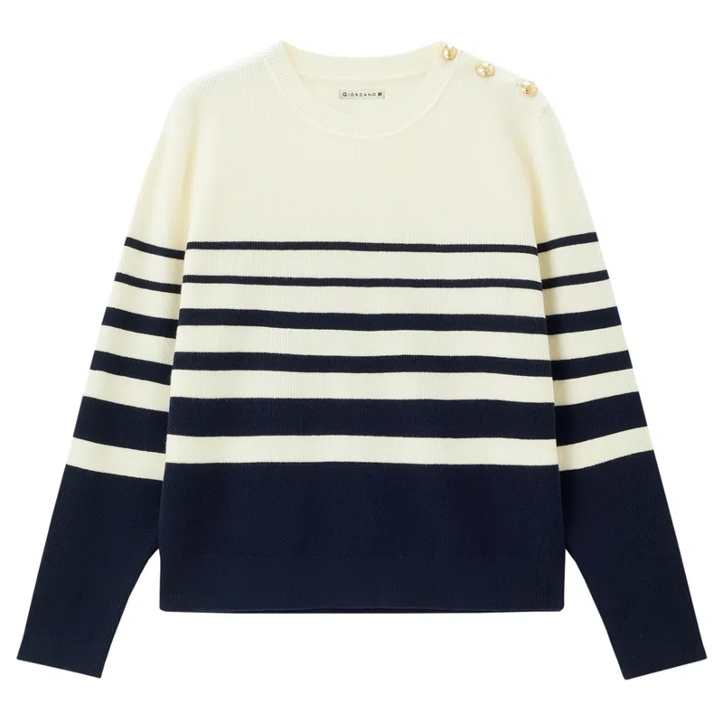 佐丹奴 简约条纹圆领套头针织衫 女款