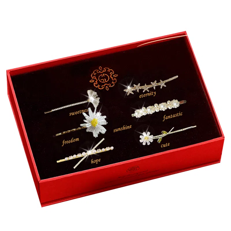 妖娆猫 高端网红刘海一字高级感套装礼盒实用 合金 发夹 女款