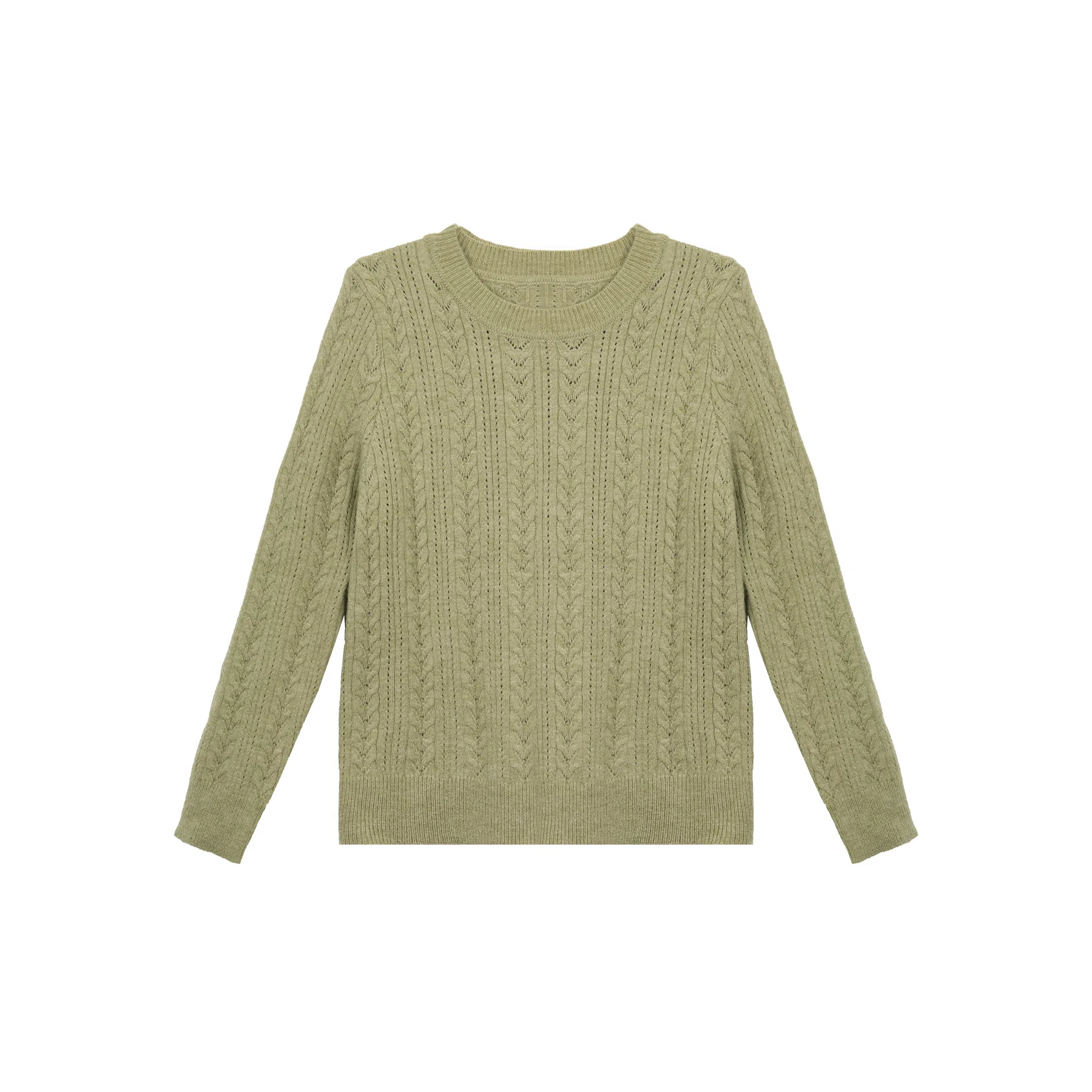 麓蔓蒂 纯色圆领提花长袖针织衫 女款