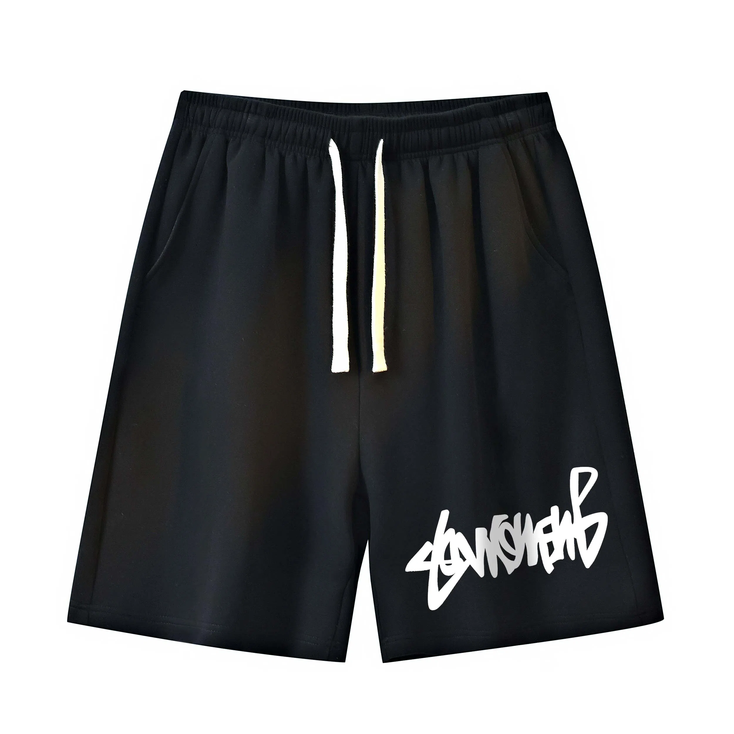 物质公式 潮牌美式高街复古创意艺术字母印花抽绳运动基础款无性别穿搭短裤户外跑步休闲宽松百搭系带五分裤篮球裤 男女同款