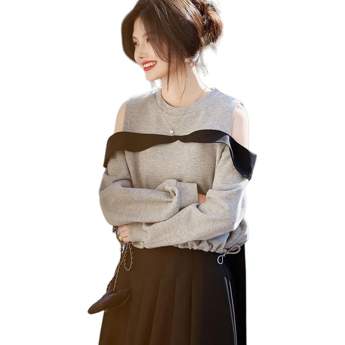 【dme】 套头圆领宽松长袖卫衣 女款 麻灰