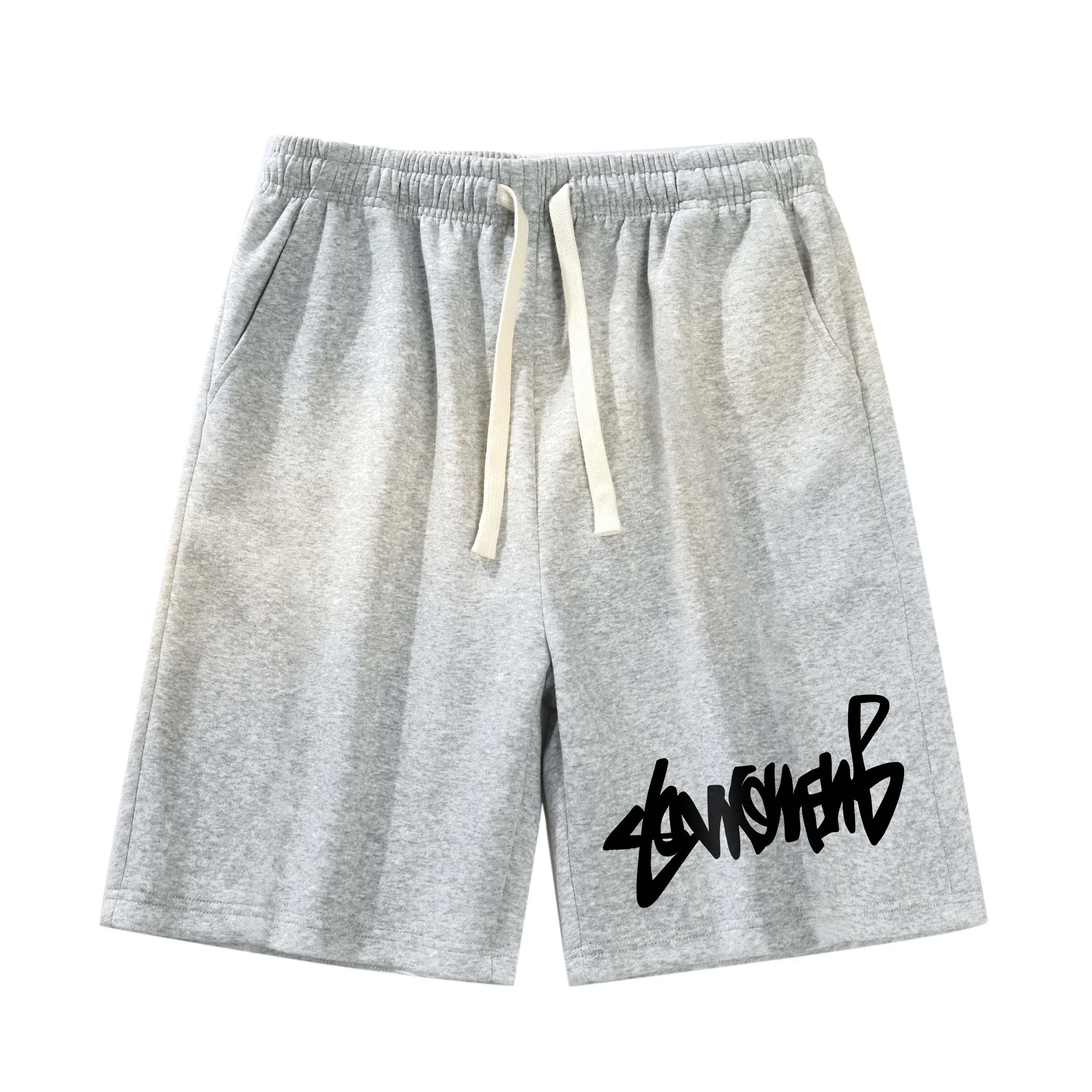 物质公式 潮牌美式高街复古创意艺术字母印花抽绳运动基础款无性别穿搭短裤户外跑步休闲宽松百搭系带五分裤篮球裤 男女同款