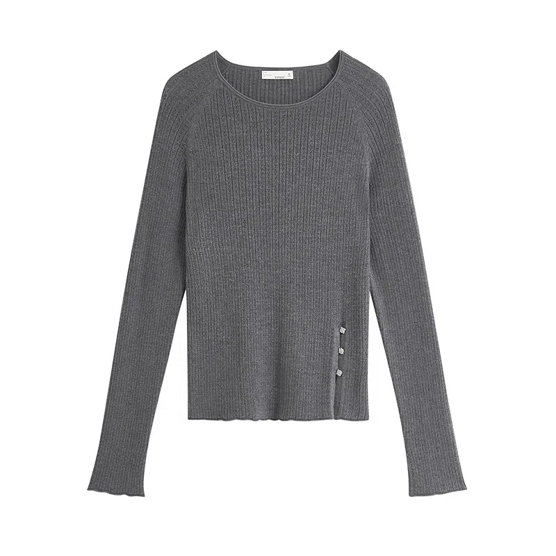 茵曼 法式开叉钉珠圆领百搭针织衫 女款