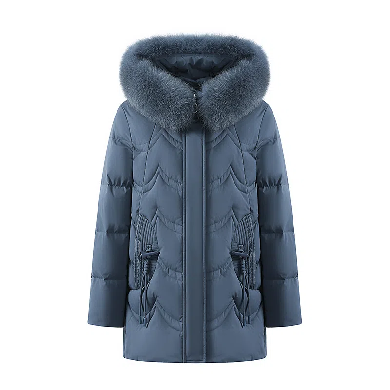 雅鹿 纯色毛领连帽中老年羽绒服 女款