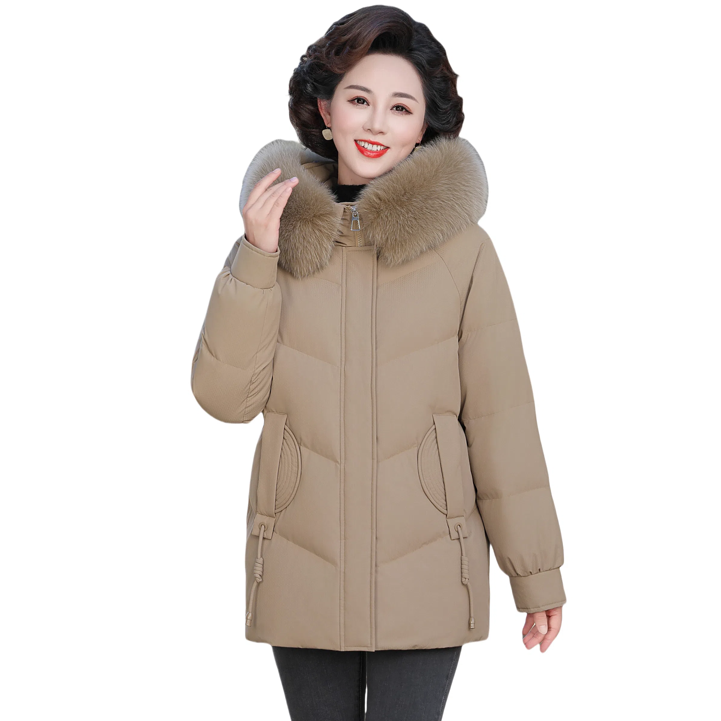 雅鹿 大码冬装时尚厚款休闲长袖羽绒服 女款