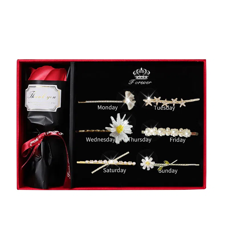 妖娆猫 高端网红刘海一字高级感套装礼盒实用 合金 发夹 女款