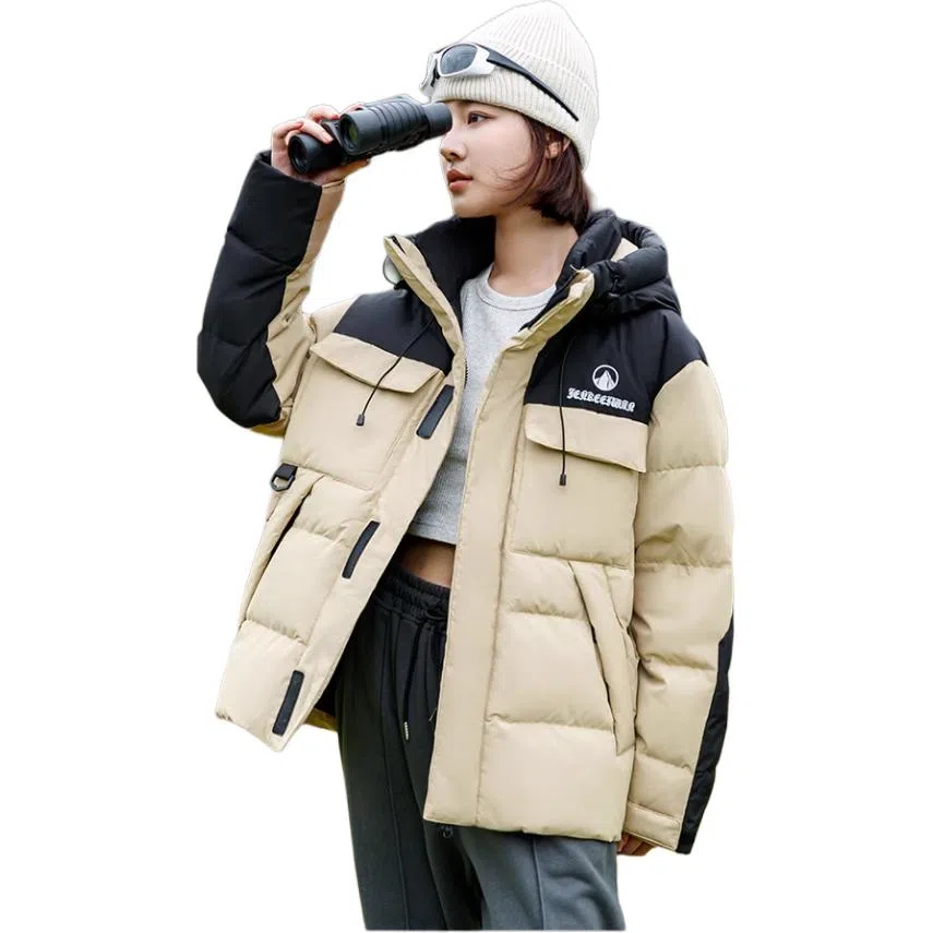 雅鹿 短款加厚长袖纯色拉链连帽羽绒服 男女同款