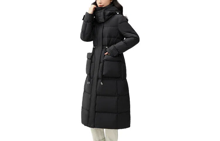 鸭鸭 通勤纯色连帽长袖羽绒服 女款