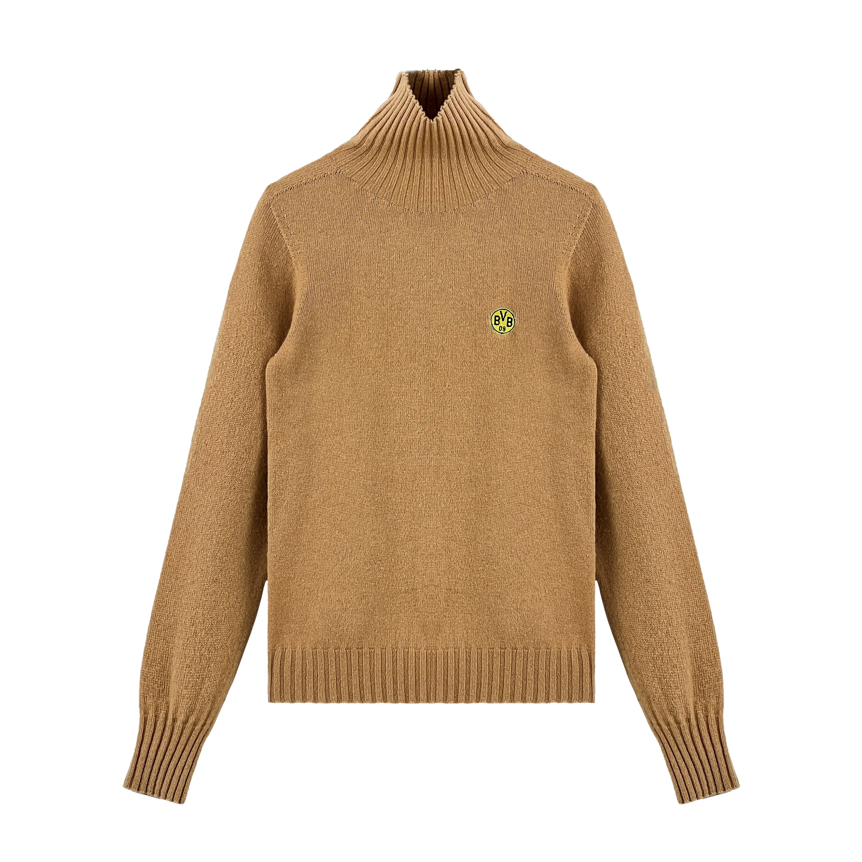 普鲁士多特蒙德 高领舒适纯色休闲长袖针织衫 女款