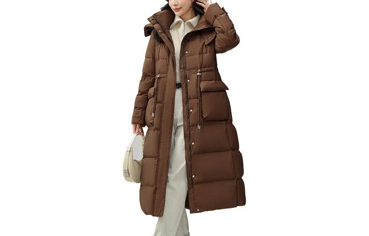 鸭鸭 通勤纯色连帽长袖羽绒服 女款