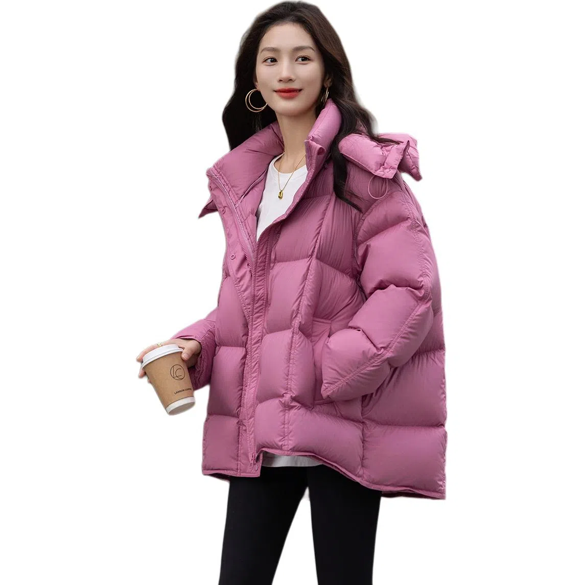 【dme】 时尚休闲纯色连帽简约舒适长袖羽绒服 女款 玫红