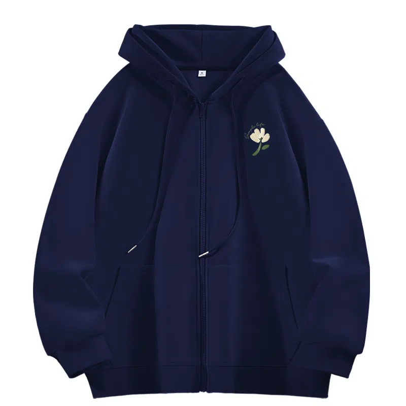 棉致 简约纯色宽松休闲连帽长袖卫衣 女款