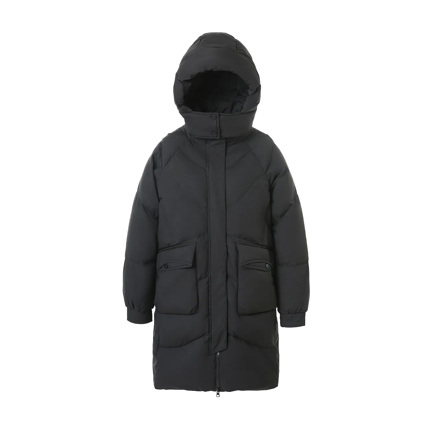 鸭鸭 中长款休闲宽松连帽可拆卸外套纯色保暖长款羽绒服 女款