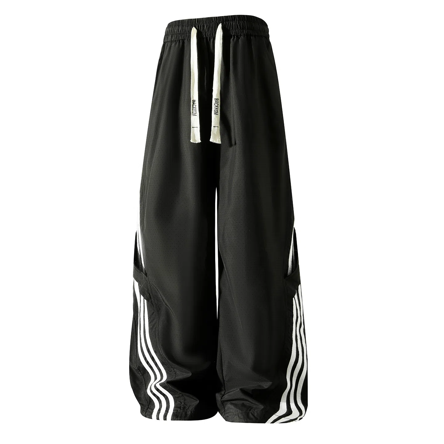 大卫贝肯 美式潮牌侧边三条杠网眼薄款打孔透气速干宽松时尚舒适百搭直筒运动休闲裤 男女同款