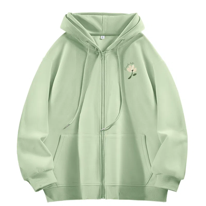 棉致 简约纯色宽松休闲连帽长袖卫衣 女款