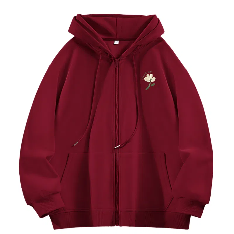 棉致 简约纯色宽松休闲连帽长袖卫衣 女款