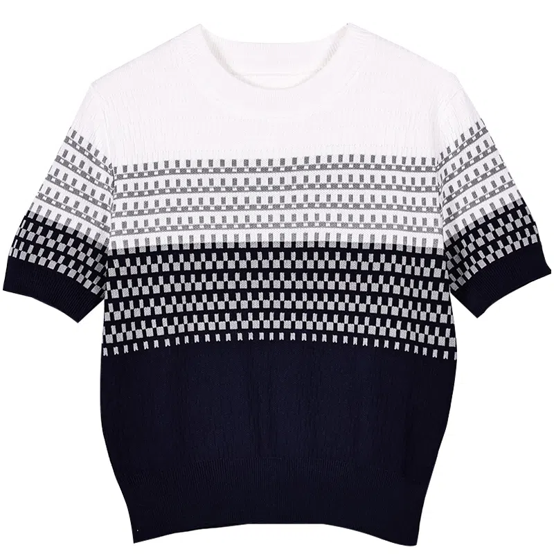 她池 条纹圆领套头针织衫 女款