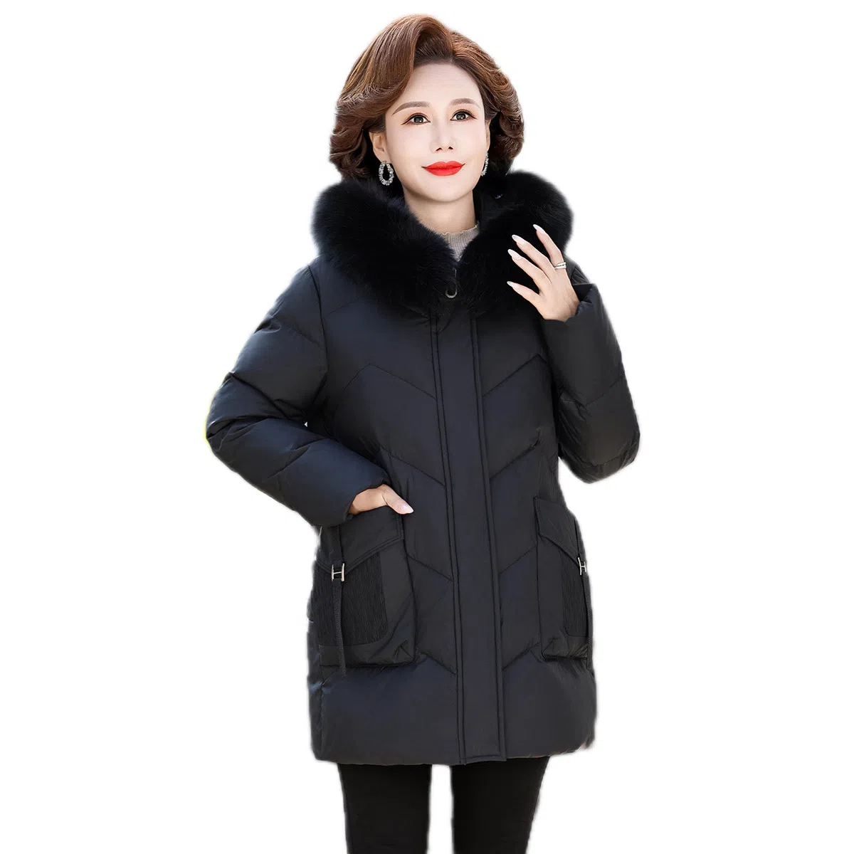 鸭鸭 简约时尚洋气纯色连帽拉链保暖长袖羽绒服 女款