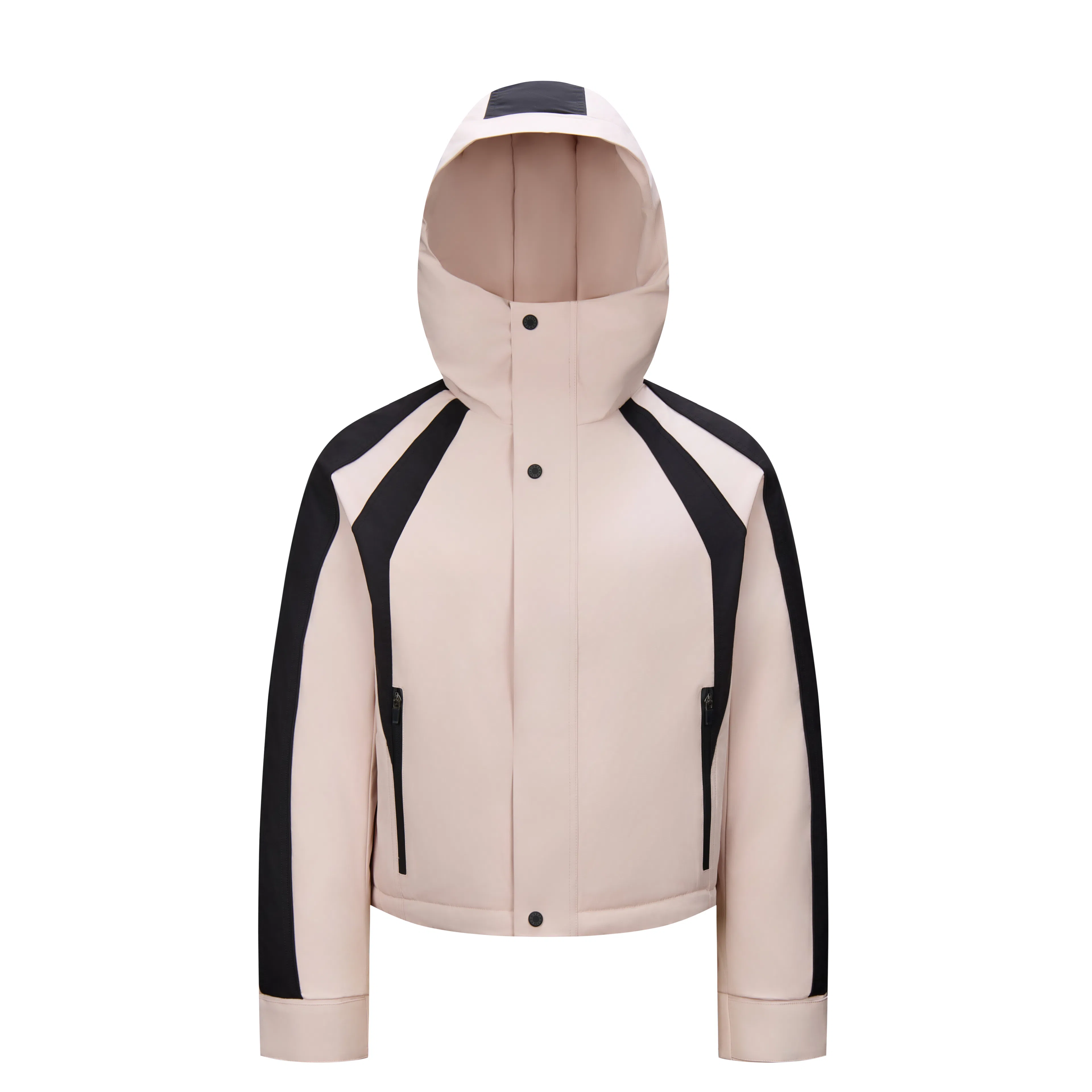 鸭鸭 拼色连帽气质时尚高级感保暖条纹撞色户外防风保暖工装羽绒服 女款