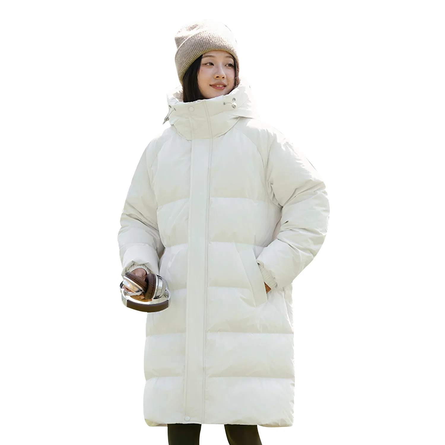 鸭鸭 美式复古基础款纯色户外运动舒适柔软防水无性别宽松休闲百搭高街轻便中长保暖防寒连帽羽绒服 男女同款 黑色