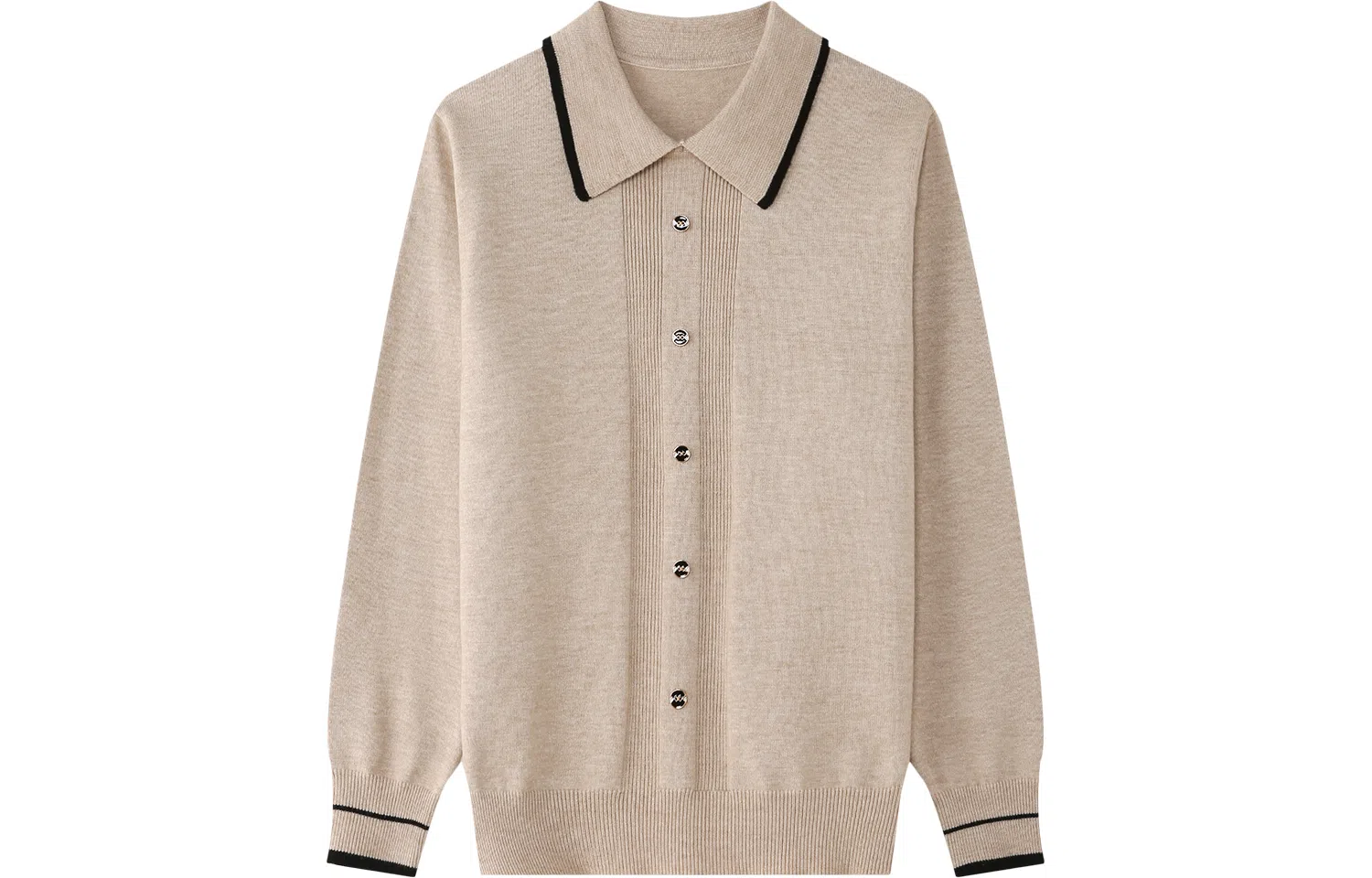 恒源祥 纯色翻领纽扣套头长袖针织衫 女款