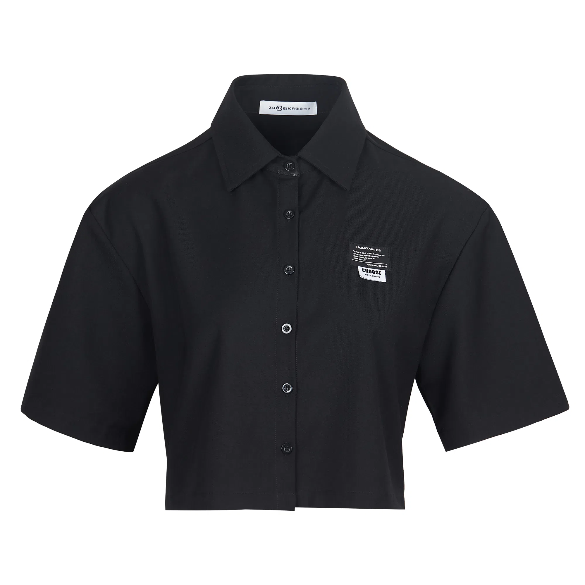 佐贝卡 纯色短款宽松休闲短袖衬衫 女款