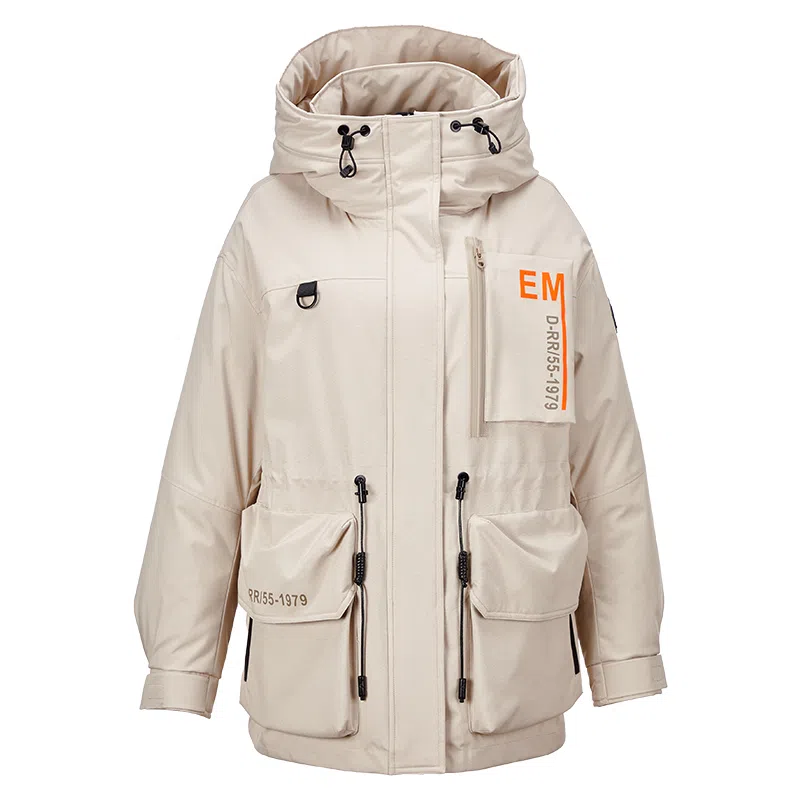 XIANGYING miu Series High-Quality Workwear Hooded Down Jacket Beige