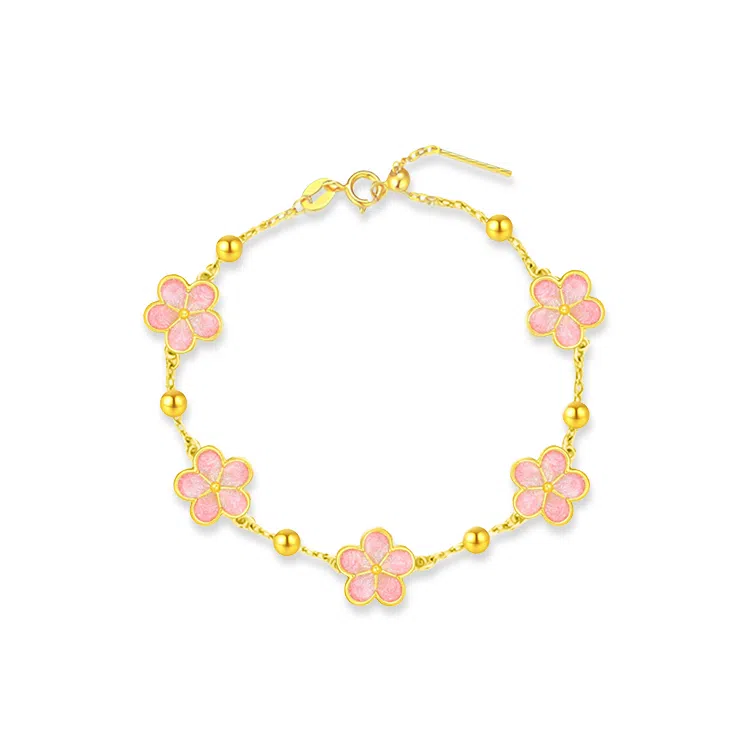 周六福 潮金 桃之夭夭  温柔甜美精致浪漫告白手饰 足金 一口价 黄金手链 女款