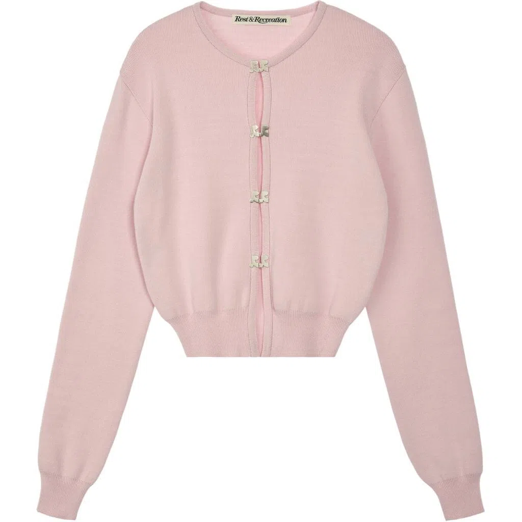 Rest&Recreation SS25 Logo Clip Knit Cardigan Pink