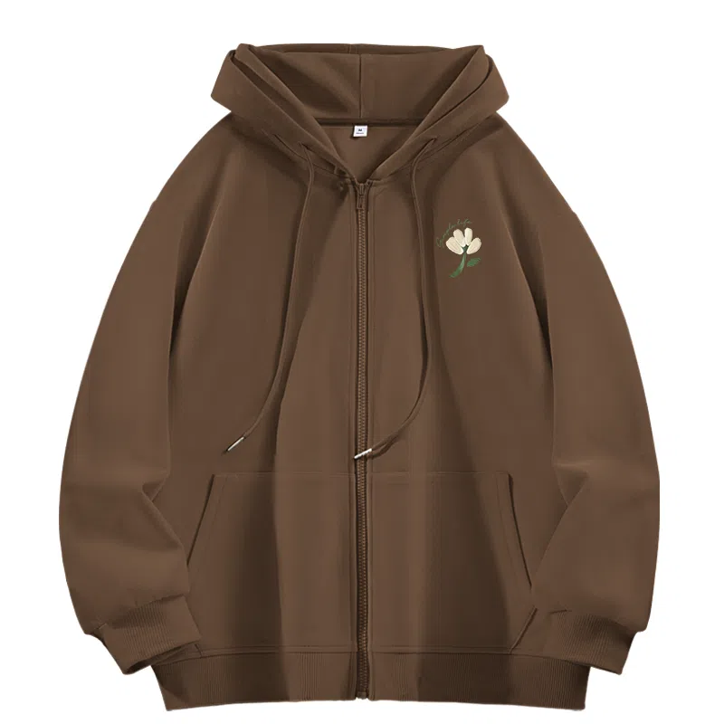 棉致 简约纯色宽松休闲连帽长袖卫衣 女款